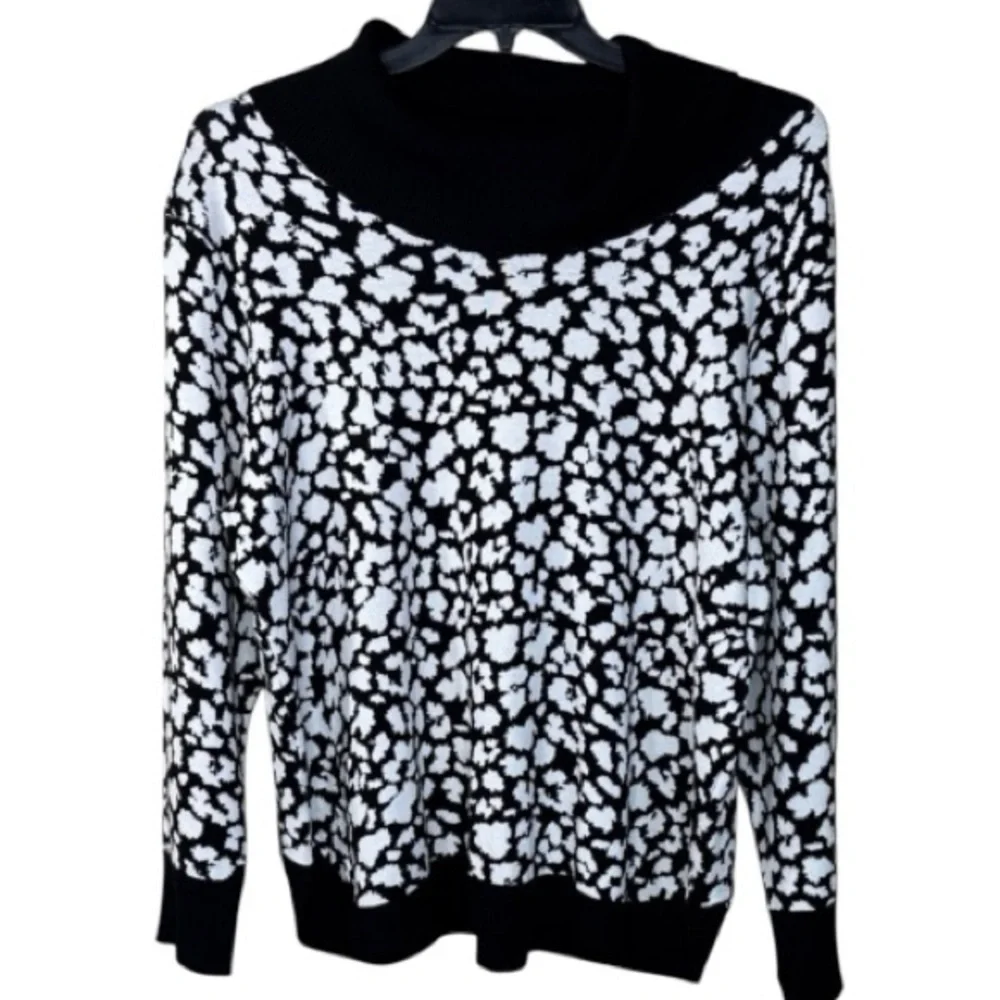 Emaline Sweater Black/White‎ Patterned Turtleneck in Size 1X, 2X, & 3X  NWT